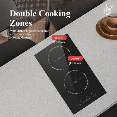 Temperature Control Two Burner Induction Hob , Hidden 3000 Watt Induction Cooktop
