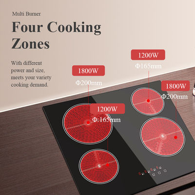 6000W Touch Control Induction Hob 4 Burner Creamic Cooktop Pan Sensor Creamic Cooker With Safety Child Lock