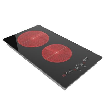 Black 2 Ring Ceramic Hob , Heating Ceramic Electric Hob With Knobs 230V