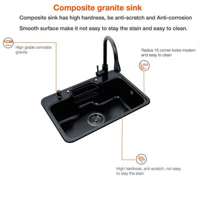 High Class Rectangular  Quartz Composite Sink Black Granite Undermount