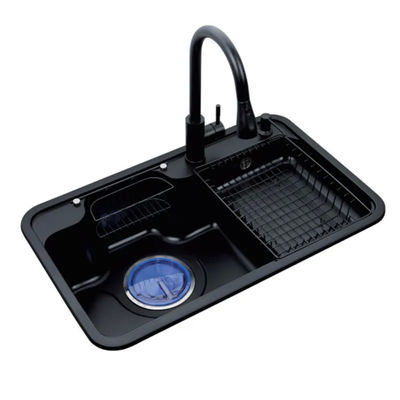 High Class Rectangular  Quartz Composite Sink Black Granite Undermount