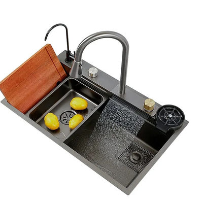 Farm Use Black Glass Stainless Steel Sink Rectangular  Double Bowl
