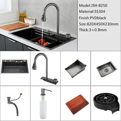 Farm Use Black Glass Stainless Steel Sink Rectangular  Double Bowl