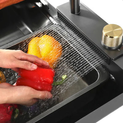 Farm Use Black Glass Stainless Steel Sink Rectangular  Double Bowl