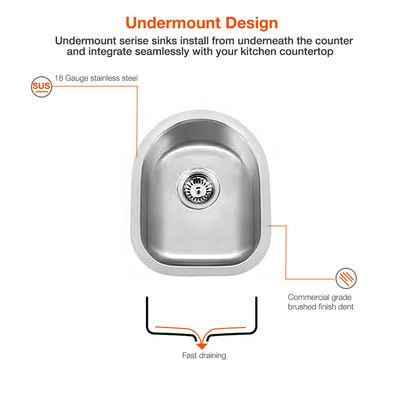 Undermount CUPC Approval 304 Stainless Steel Kitchen Sink Single Bowl 2''