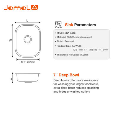 Metal 304 Stainless Steel Kitchen Sink Undermount Single Bowl Drop In