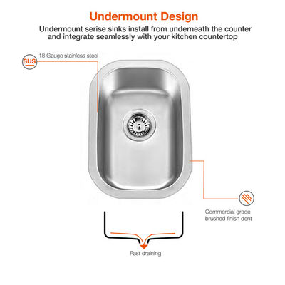 Metal 304 Stainless Steel Kitchen Sink Undermount Single Bowl Drop In