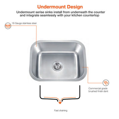 CUPC Certified  18 Gauge Stainless Steel Sink , Single Large Kitchen Sink
