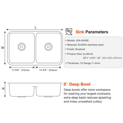 OEM 304 Stainless Steel Kitchen Sink Small  Double Bowls Undermount
