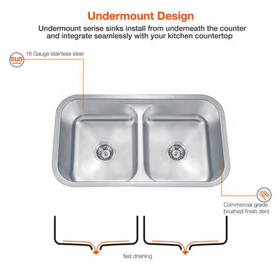 OEM 304 Stainless Steel Kitchen Sink Small  Double Bowls Undermount