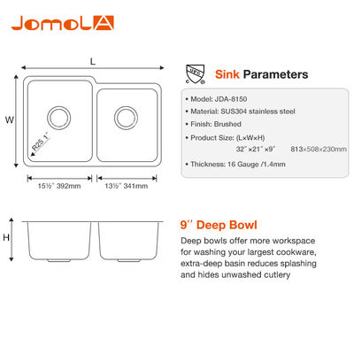 Rectangular Stainless Steel 304 Kitchen Sink ,  Stainless Steel Drop In Bar Sink