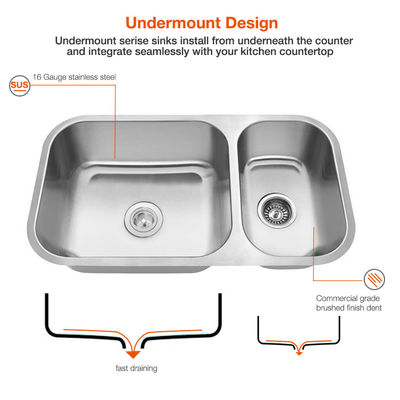 Handmade Undermount 304 Stainless Steel Kitchen Sink  For Bathroom
