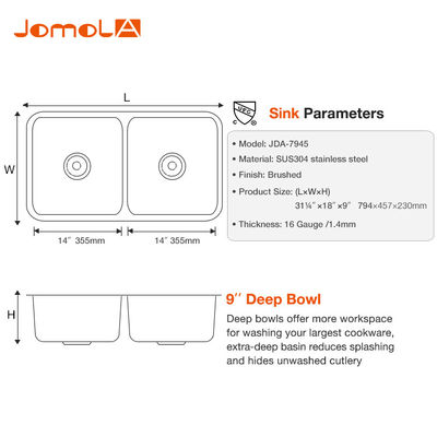 ODM 304 Stainless Steel Sink , CUPC Approval Stainless Steel Undermount Bar Sink