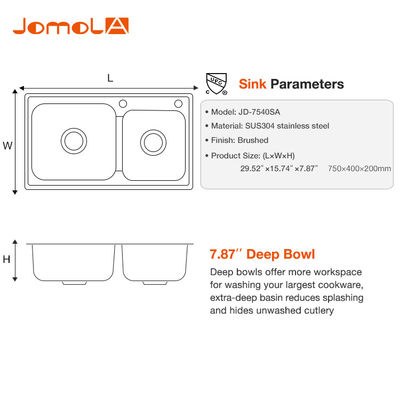 Under Mount Ss 304 Kitchen Sink , Handmade Double Bowl Sink With Faucet