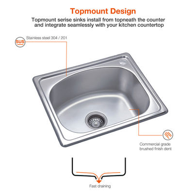 Handmade 16 Gauge 304 Stainless Steel Sink , Undermount Bar Sink