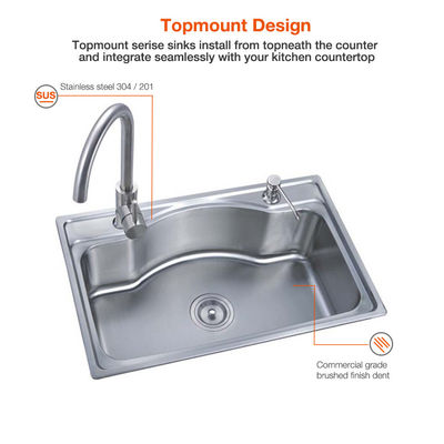Traditional 304 Stainless Steel Kitchen Sink Top Mount  Deep Bar Use