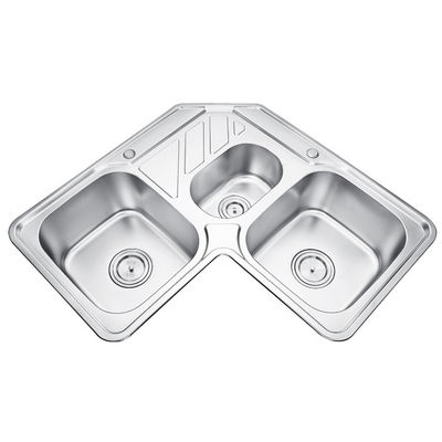 Portable Three Bowl Stainless Steel Sink 30 Inch Above Counter For Kitchen