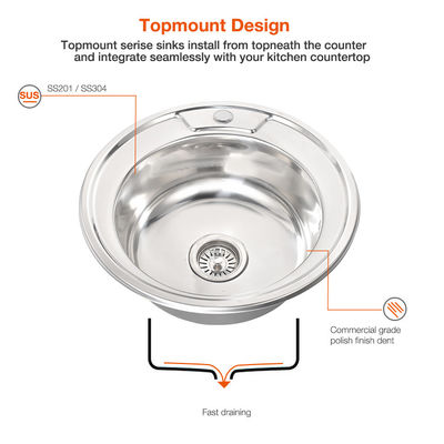 Stainless Steel Single Bowl Composite Kitchen Sinks , Brushed Round Composite Sink