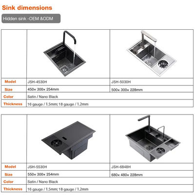 Glass Surface Stainless Wash Basin ,  Hidden 30 Inch Workstation Sink