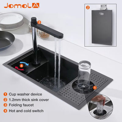 Glass Surface Stainless Wash Basin ,  Hidden 30 Inch Workstation Sink