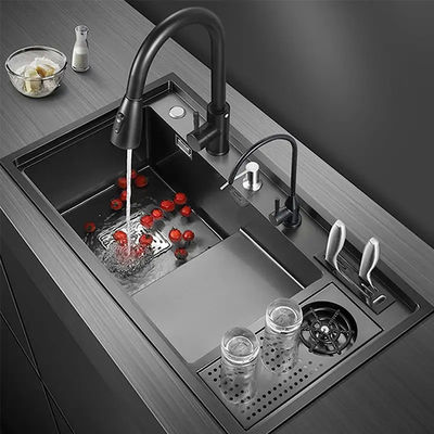 Hidden Glass Stainless Steel Sink Basin Single bowl Concealed