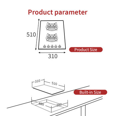 Sleek Glass Panel 2 Burner Built In Gas Hob With Safety Lock High Thermal Efficiency