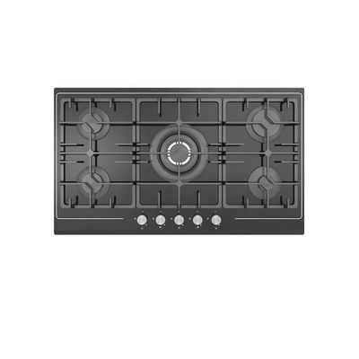 Electronic Ignition Built In Gas Hob 5 Burners With Heavy Duty Cast Iron Pan Support Panel Glass
