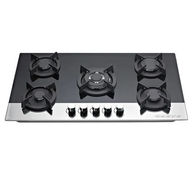 110v 5 Burner Built In Gas Hob With Durable Cast Iron Grates And Sleek Glass Top