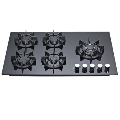110v 5 Burner Built In Gas Hob With Durable Cast Iron Grates And Sleek Glass Top