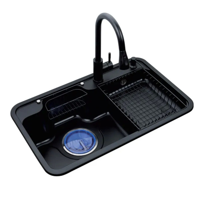 High Class Rectangular  Quartz Composite Sink Black Granite Undermount