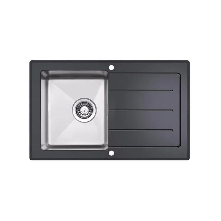 Single Bowl 304 Black Stainless Steel Farmhouse Sink Glass Without Faucet